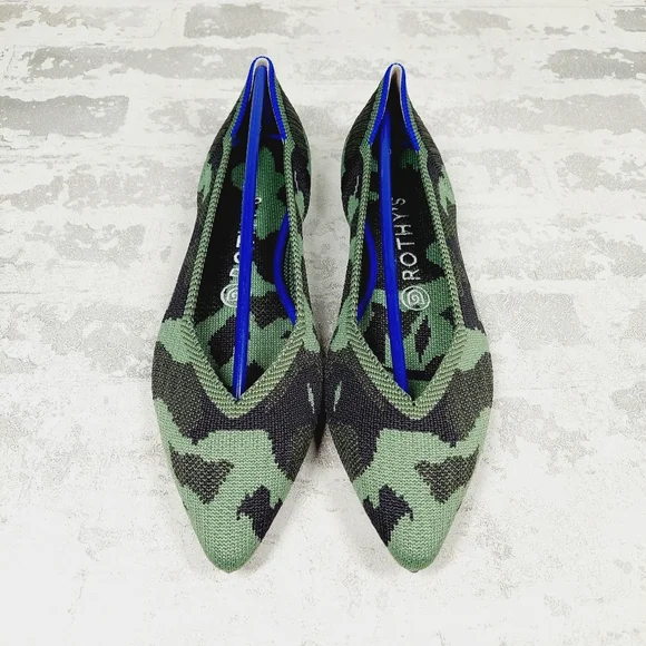 New Rothy’s The Point Olive Camo Slip On Ballet Flat Shoes W385